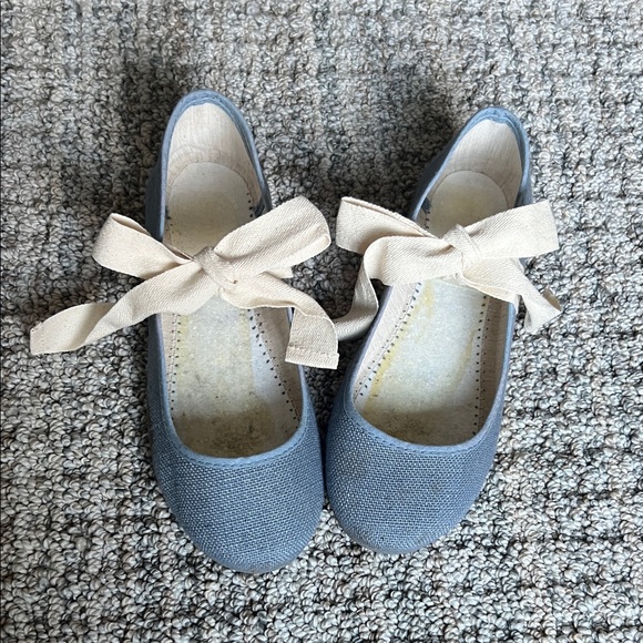 Linen Kids Blue Ballet Flats with Bow - Picture 1 of 3